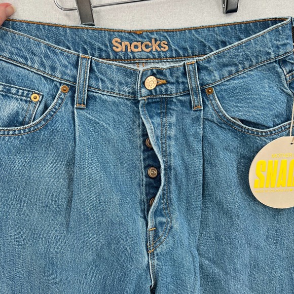 MOTHER SNACKS Jeans Womens 28 Blue Pleated Fun Dip Puddle Like Nothing Else NEW - Picture 10 of 16
